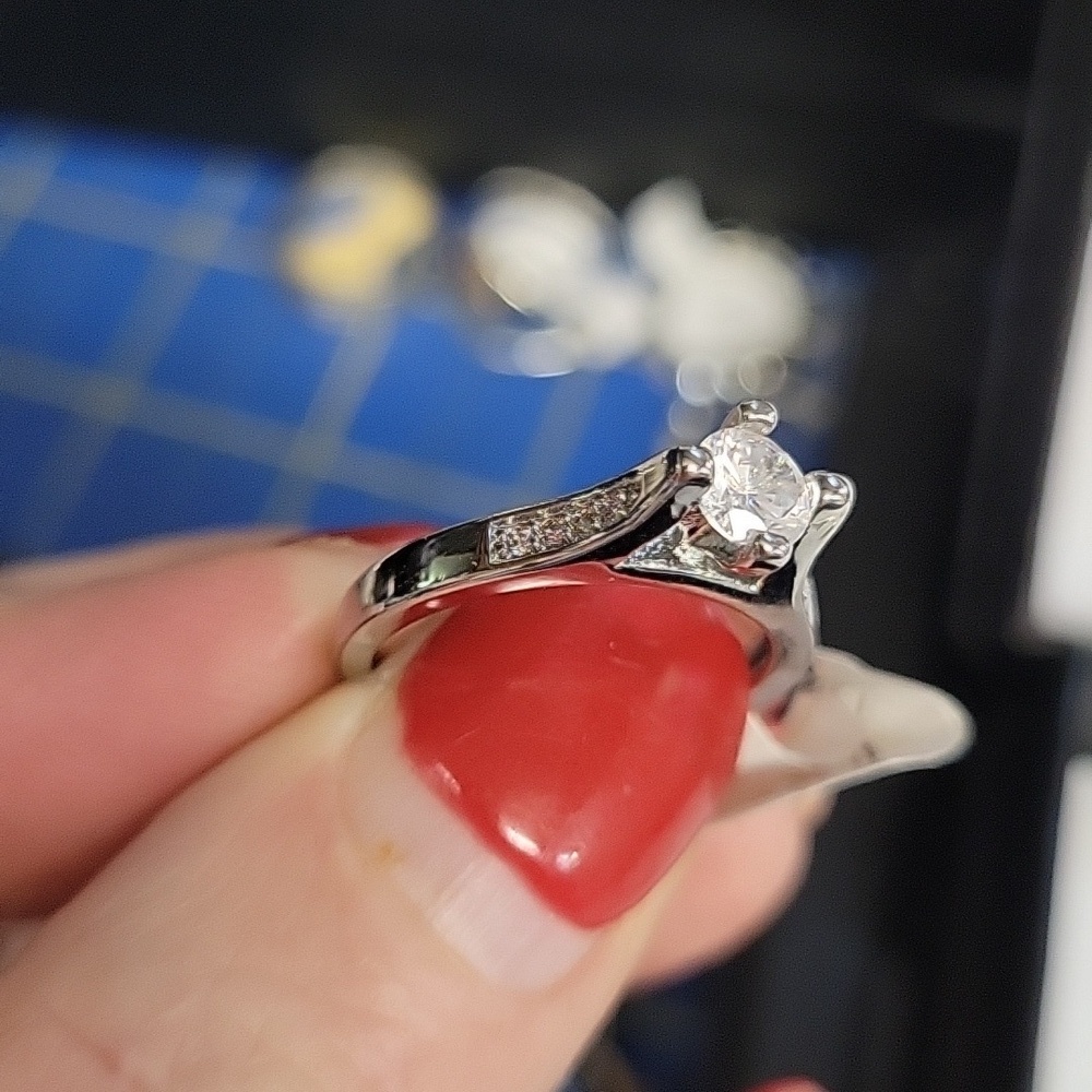 Rhinestone Faux Diamond Cocktail Silver Ring Size 7